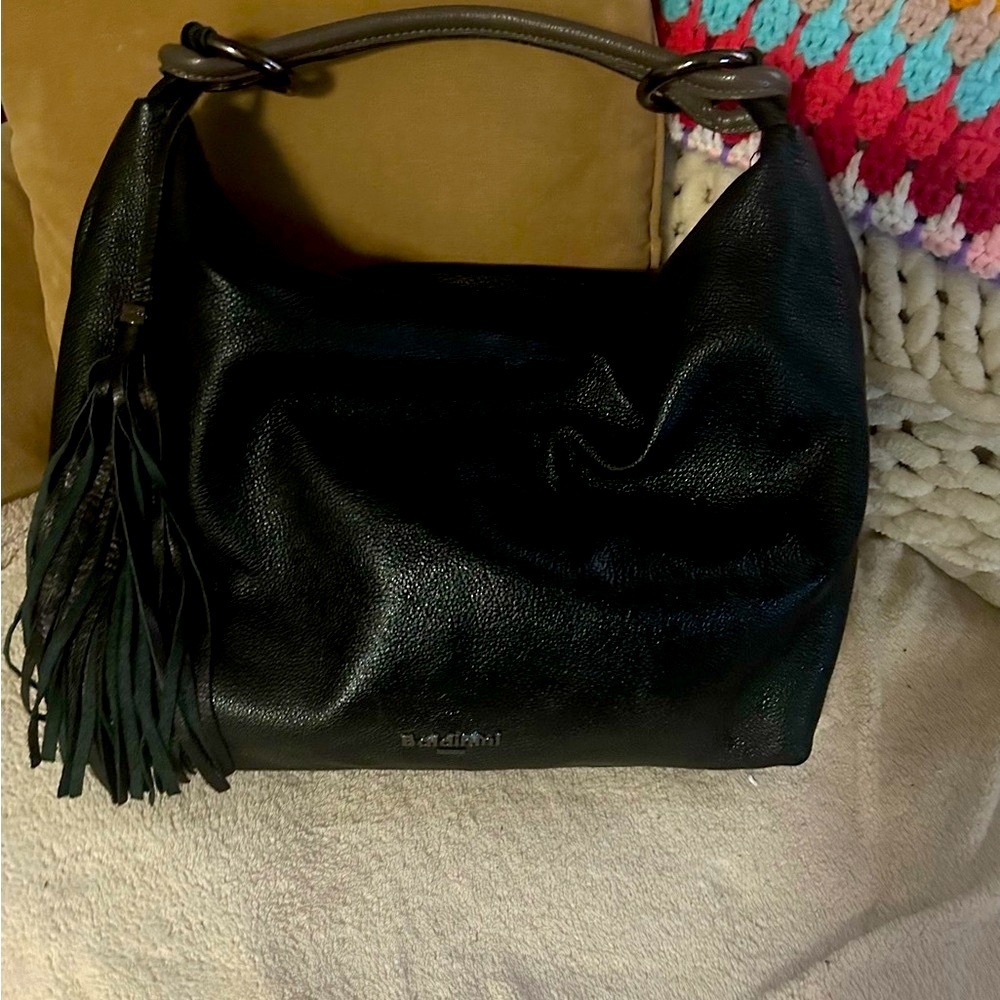 Baldininini Trend large Black Leather Bag with Fringe